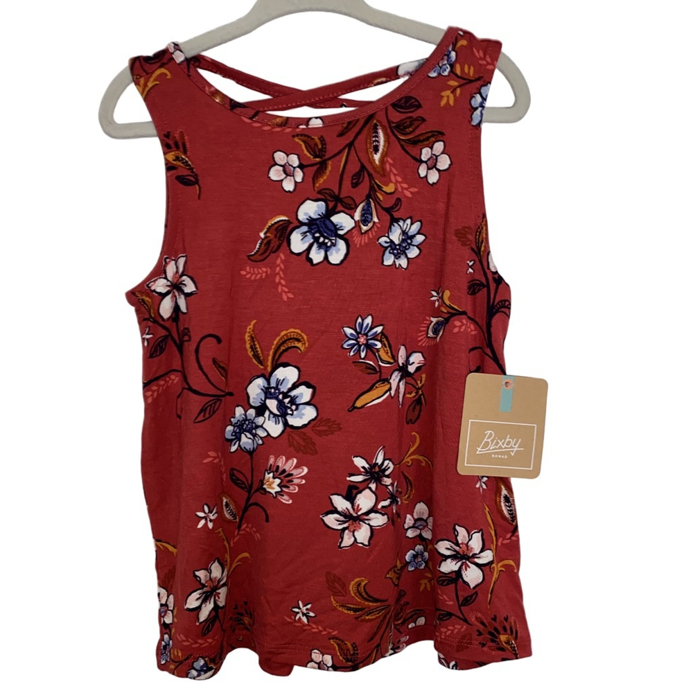 Girls Bixby Nomad Red Floral Criss Cross Tank Top XS NWT